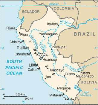 Map of Peru, South America